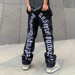 Men's Jeans Ripped Hip Hop Hole Embroidery Korean Oversize Straight Black Vibe Denim Trousers Loose Harajuku Retro Jean Pants 230216