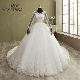 Party Dresses Fashion Elegant Lace Embroidery Long Sleeve Wedding Dress with Train Real Image Gown V Neck Beautiful Plus Size Vestido De Noiva 230217