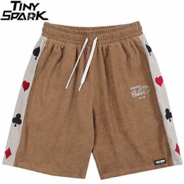 Men's Shorts 2023 Men Hip Hop Streetwear Corduroy Shorts Embroidery Peach Heart Shorts Harajuku Cotton Jogger Shorts Summer Track Short Black Z0216