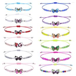 Strand Crystal Butterfly Bead Woven Rope Necklace Women Kids Jewelry For Girls Cute Charm Summer Beach Accessories