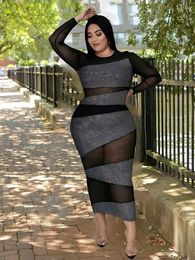 Plus Size Dresses Elegant Casual Women With Diamonds Sexy Transparent Dress Mesh Tight Black Wholesale Bulk Drop