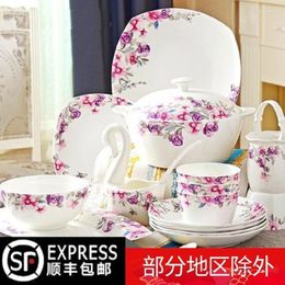 Dinnerware Sets Set Of Bowls And Dishes Household Chinese Bone China Tableware Plates Simple Korean Ceramics Eating C