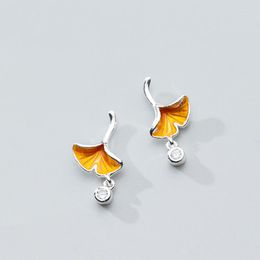 Stud Earrings MloveAcc Elegant 925 Sterling Silver Ginkgo Biloba Leaf With CZ Fashion Women Party Ear Jewellery