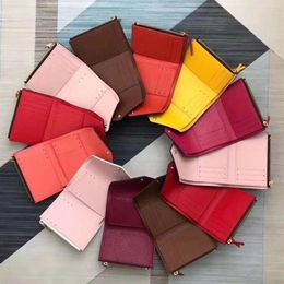 Whole women wallet leather multicolor coin purse short wallet Polychromatic purse lady Card holder classic mini zipper pocket209Q