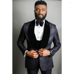 Men's Suits Men Custom Made Shawl Lapel Man Pattern Black Groom Tuxedos Wedding/prom 3 Pieces ( Jacket Pants Vest Tie ) E61