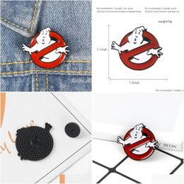 Cartoon Accessories Ghostbusters Enamel Pin White Ghost Denim Brooch Red Prohibition Sign Lapel Badge Interesting Humour Funny Jewelr Dhriz