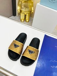 Early spring 2023 rhinestone slippers fashion flip flops for women wearing leather