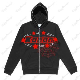 Mens Hoodies Sweatshirts European and American fashion spider web printed hooded cardigan zipper loose y2kmens womens br sweater coat 230216