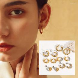 Hoop Earrings Fashion Clip On Ear Drops For Women Metal Studs Silver Gold Colour Mixed Style Stainless Steel