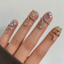 Gold Plated Fingernail Ring for Women Full Zircon Adjustable Finger Tip Nail Women Protecting Manicure Accessory Fashion Jewelry