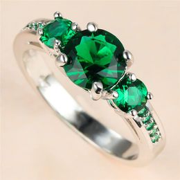 Wedding Rings Dainty Female Green Crystal Stone Ring Charm Silver Colour For Women Vintage Bride Round Zircon Engagement