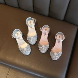 Sandals Girls High Heels for Kids Party Wedding Evening Dress Shoes Fashion Crystal Summer Princess Stockings Girl Sandals E02165