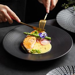 Plates Creative Black Striped Ceramic Plate Home Exquisite Western Dinner Steak Pasta Salad Kitchen Utensils Porcelain