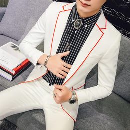 Men's Suits TPSAADE 2 Pieces Customized Fashion Slim Men's White Suit Contrast Red Lapel Dress Wedding Party (jacket Trousers )238