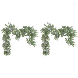 Decorative Flowers 2Pcs Lambs Ear Garland Greenery And Eucalyptus Vine / Light Colored Flocked Leaves Soft Drapey Wedding