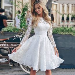 Casual Dresses Women Midi Sexy White Lace Hook Flower Hollow Patchwork Boho Long Sleeve For Femme Wedding Party Robe 230217