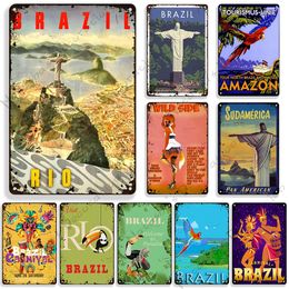 Brazil Travel painting Retro Metal Poster Vintage Poster Metal Tin Sign Decorative Plate Home Bar Cafe Wall Decor Signs Metal Personalised Plaque size 30X20CM w02