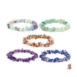 Charm Bracelets Natural Gem Stone Gravel Chip Bracelet Irregar Crystal Stretch Beads Nets Bangles Quartz Amethyst Wristband For Drop Dhufx