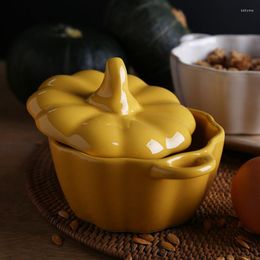 Bowls Ceramic Pumpkin Breakfast Bowl Porcelain Household Gilded Baking Stoare Lid Cover