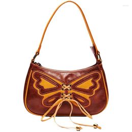 Shoulder Bags Vintage Bag Pu Leather Lace Straps Butterfly Women Handbag Chain Underarm Tote Purses Handbags Little