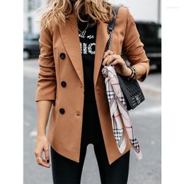 Women's Suits Women 2023 Casual Commute Solid Colours Jackets Fashion Double Breasted Blazer Lapel Long Sleeves Button Office Lady Blazers