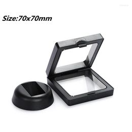 Jewelry Pouches 70 70MM PET Membrane Ring Pendant Display Stand Holder Bague Packaging Box Protect Jewelery Floating Presentation Case