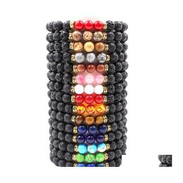 Beaded Strands Chakra Natural Stone Beaded Bracelet Lava Round Beads Bracelets Healing Energy Yoga For Men Women Jewellery Whole Drop Dhnl3