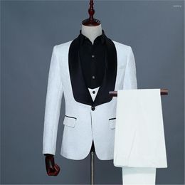 Men's Suits Men Arrival Shawl Lapel Man Pattern White Groom Tuxedos Wedding/prom 3 Pieces ( Jacket Pants Vest Tie ) E86