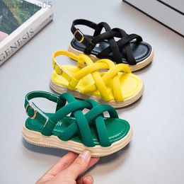 Sandals 2022 Summer Fashion Girls Sandals Cross Buckle Openwork Solid Color Children's Sandals Breathable Casual Child Shoes W0217