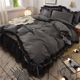 Bedding Sets Garden Hot Style Hot Lace Preto Princesa Princesa Salia de cama de vento 1.5/1,8m Cama Conjunto de camas de cama Home T230217