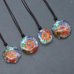 Pendant Necklaces 1Pcs Natural Resin Colorful Mineral Reiki Healing Jewelry 7 Chakra Energy Beads Amulet Necklace Gift