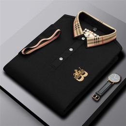 High end işlemeli kısa kollu pamuklu polo gömlek erkek T gömlek Kore moda giyim yaz lüks üst 220606