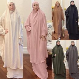 Ethnic Clothing 2pcs Islamic Dress Abaya Set Arab Jilbab Dresses Muslim Women Khimar Prayer Clothes