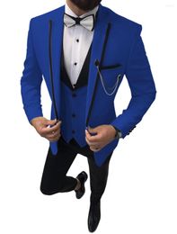 Men's Suits 3 Piece Royal Blue Custom Made Peaked Lapel Groom Tuxedos Casual Men Wedding Prom Man Blazer Pants Male Suit Set 2023