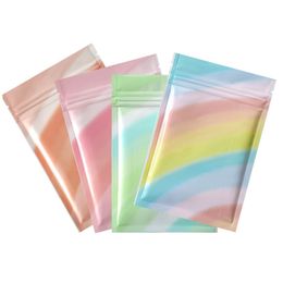 Small Glossy Rainbow Zipper Lock Bags Aluminium Foil Sealing Pack Resealable Mylar Smell Proof Pouch For Packaging Jewellery Candy Tea Package