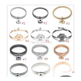 Charm Bracelets Mixed 12 Styles 18Mm Snap Button Bracelet Sier Gold Link Chain Three Snaps Buttons Jewellery For Women Men Drop Deliver Dhqsw