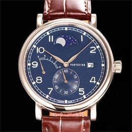 TWA Watch 45mm original Automatic Mechanical movement steel case Italian calfskin strap Lunar phase and power storage