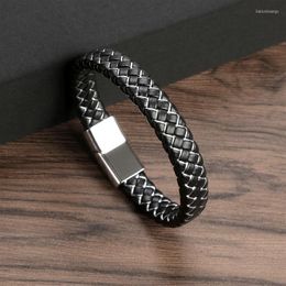 Charm Bracelets Trendy Men Leather Bracelet Black Braided Rope For Stainless Steel Magnetic Clasp Bangles Jewellery Gift