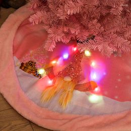 Christmas Decorations Pink Tree Skirt With LED Light Decor Floor Mat Faceless Doll Carpet Home