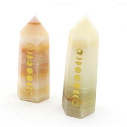 Decorative Figurines Natural Crystal Stone Yellow Jade Rough Mineral Specimen Gemstone Tower Hexagonal Prism Shape Ornaments Exquisite Gifts