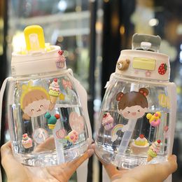 Water Bottle Cup Female Summer Large-capacity Space Net Celebrity High-value Cute Dual-drinking Straw Portable Pot