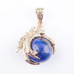 Pendant Necklaces RONGZUAN Natural Stone Pendulum Lapis Lazuli Round Dragon Claw Crystal Reiki Chakra Necklace 18" Chain Jewelry TN3095