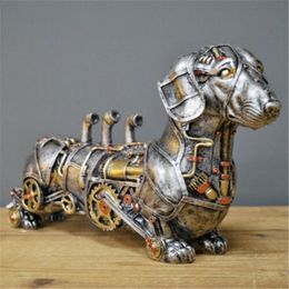 Decorative Objects Figurines Mechanical Punk Dog Figure Resin Crafts Steampunk Bulldog Statue Sculpture Decoration Home Desktop Ornaments 230217