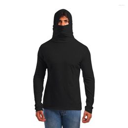 Men's T Shirts Men's Mask Hooded Long Sleeve T-Shirt Bottoming Shirt