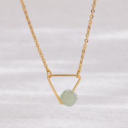 Choker VOQ Silver Color Fashion Simple Hetian Jade Necklace Triangle Clavicle Chain Gold Plated 18K Jewelry Necklaces