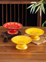 Plates 1 Pc Chinese Style Buddhist Ceramics Guanyin God Of Wealth Offering Fruit Dish High Foot Tribute Plate Supplies