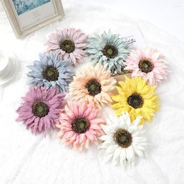 Decorative Flowers 4Pcs 16cm Big Sunflower Heads Artificial Multi-layer Chrysanthemum Flower Head For Wedding Home Decoration DIY Garland