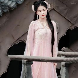 Stage Wear Ancient Pink Fairy Princess Costume Hanfu Dress Outfit Chinese Traditional Women SL7944