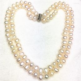 Chains Charming 2 Rows 8-9mm White Akoya Saltwater Round Natural Pearl Beads Diy Beautiful Necklace 17-18 Inch BV340