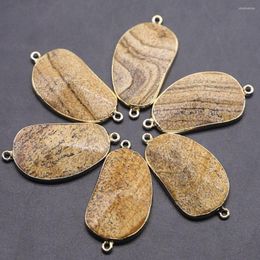 Pendant Necklaces 30 24MM Natural Picture Stone Charms Connector Double Hole 6pcs For DIY Women Men Jewelry Bracelet Making Wholesale